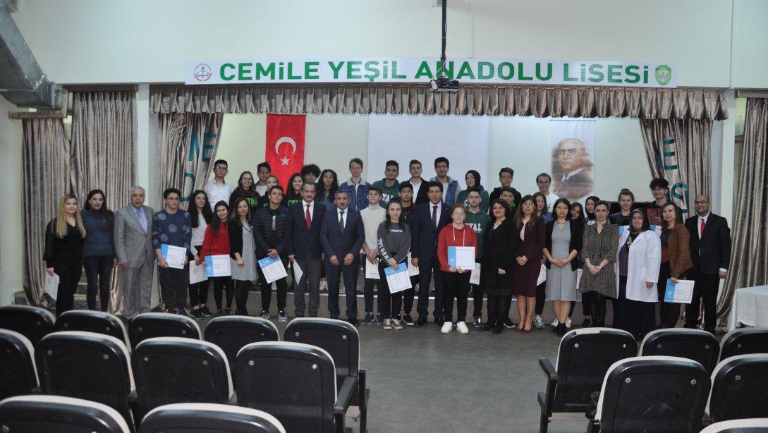Çorlu Cemile Yeşil Anadolu Lisesi Yöneticilerine, Öğretmenlerine ve Öğrencilerine Teşekkür Belgeleri Verildi