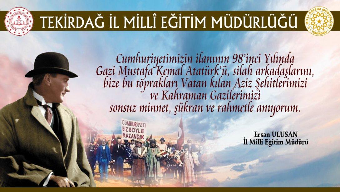 İl Milli Eğitim Müdürümüz Ersan Ulusan´ın 29 Ekim Cumhuriyet Bayramı Mesajı